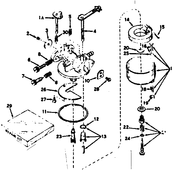 Carburetor Diagram and Parts List for 143541112  Craftsman Engine