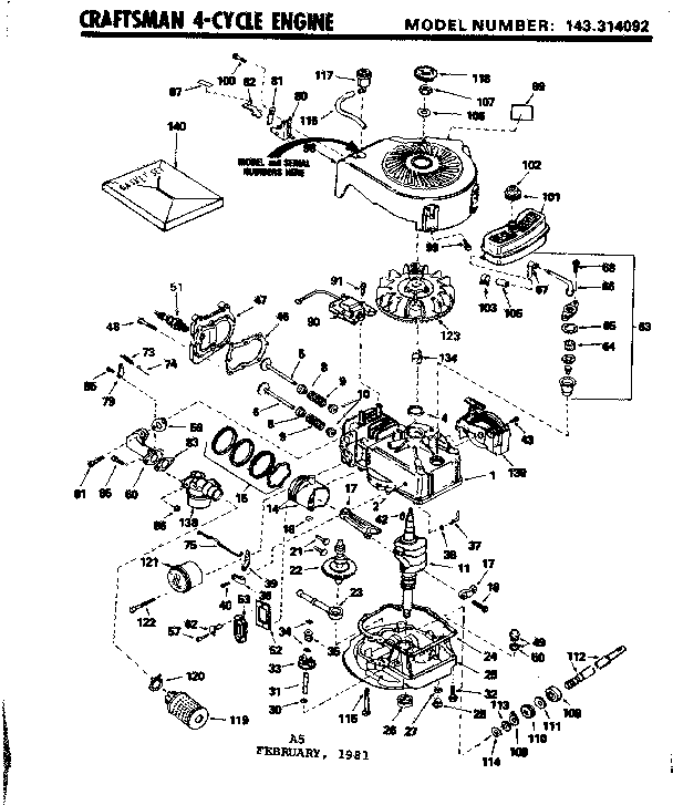 Replacement Parts Diagram and Parts List for 143314092  Craftsman Engine