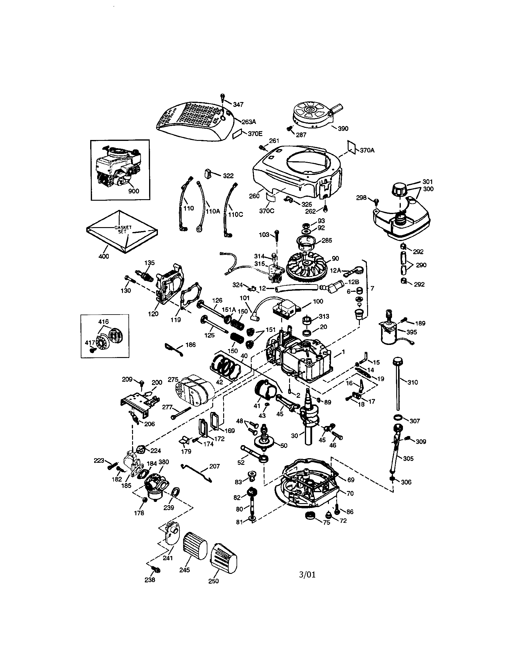 Engine Diagram and Parts List for 143996512  Craftsman Engine