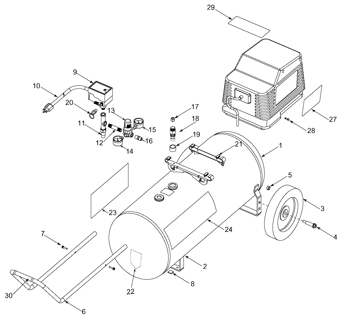 Default Diagram and Parts List for 919-16724 Type 1 Craftsman Compressor