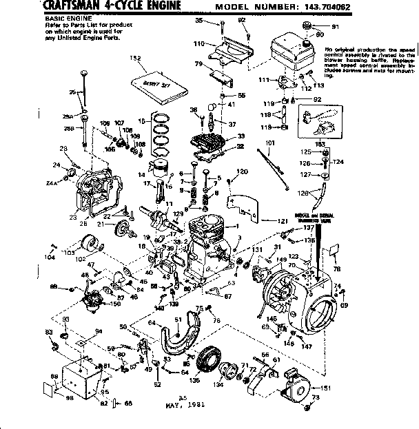Replacement Parts Diagram and Parts List for 143704062  Craftsman Engine