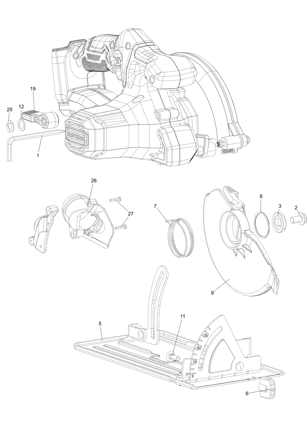 Diagram Diagram and Parts List for CMCS500B Type 1 Craftsman Circular Saw