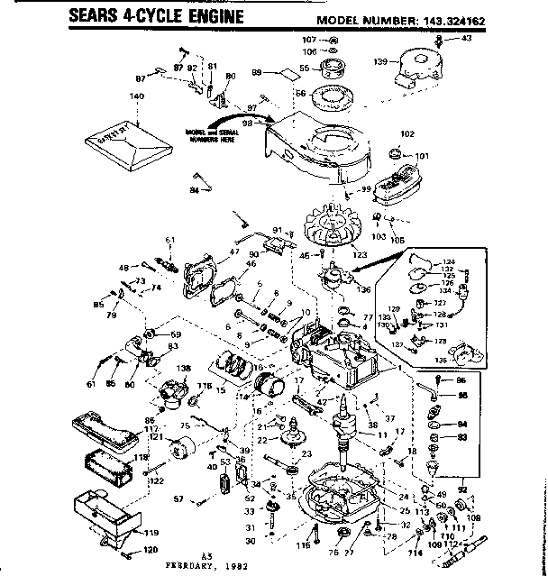 Replacement Parts Diagram and Parts List for 143324162  Craftsman Engine
