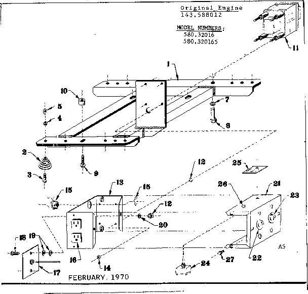 Mounting Base Diagram and Parts List for 580320165  Craftsman Engine