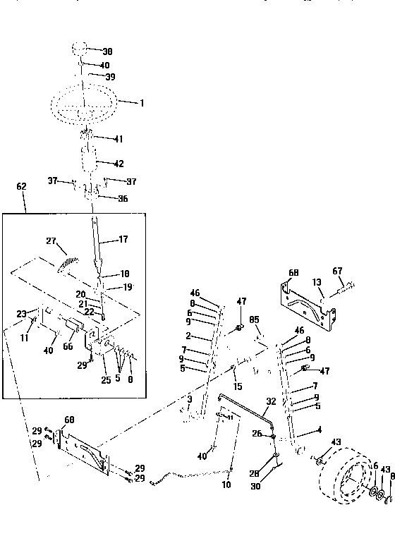 Steering Assembly Diagram and Parts List for 917258480  Craftsman Lawn Tractor