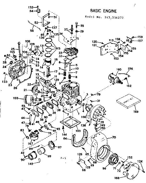 Basic Engine Diagram and Parts List for 143556272  Craftsman Engine