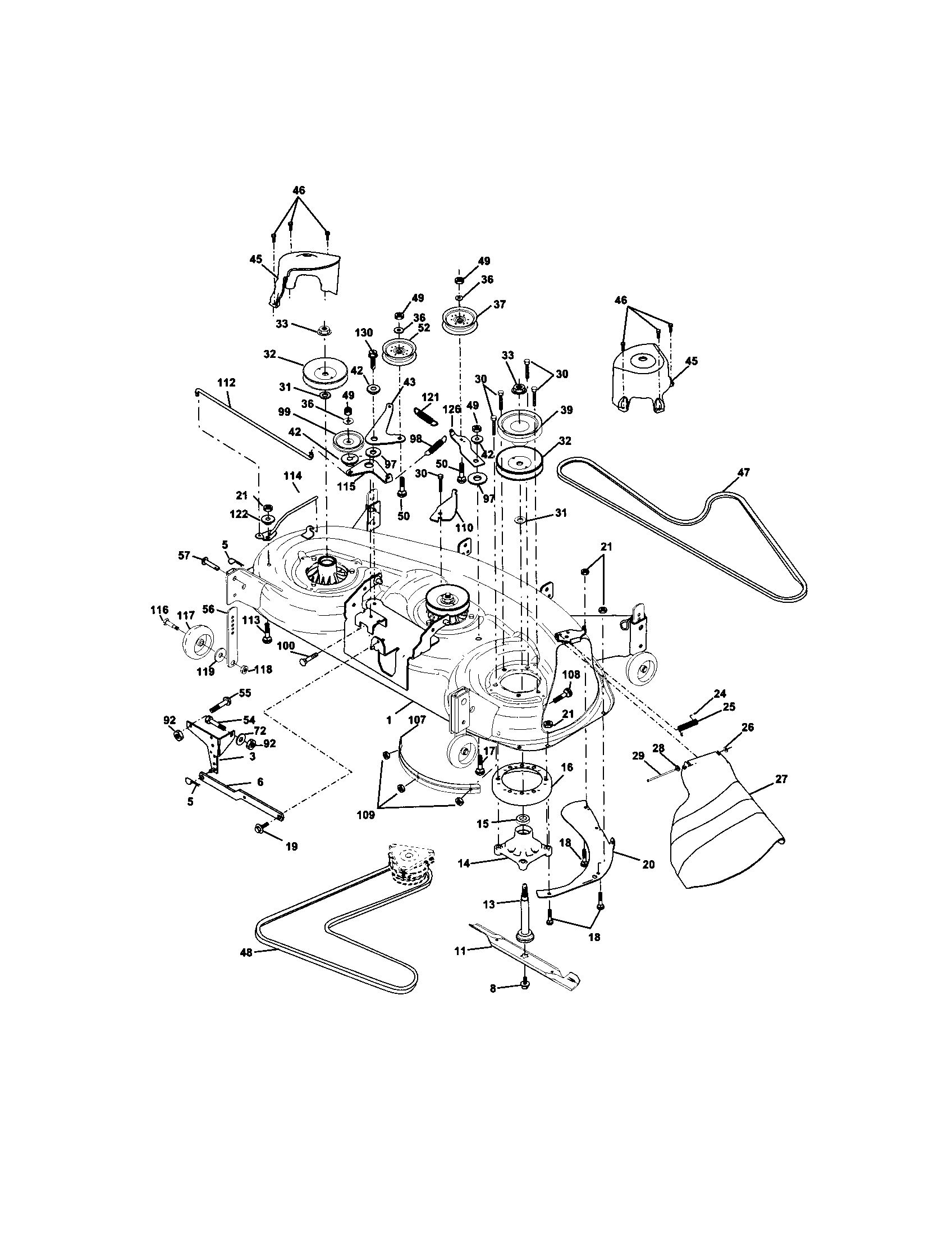 Mower Deck Diagram and Parts List for 917272230  Craftsman Lawn Tractor