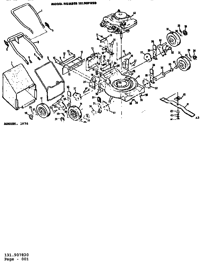 Replacement Parts Diagram and Parts List for 131907820  Craftsman Lawn Mower