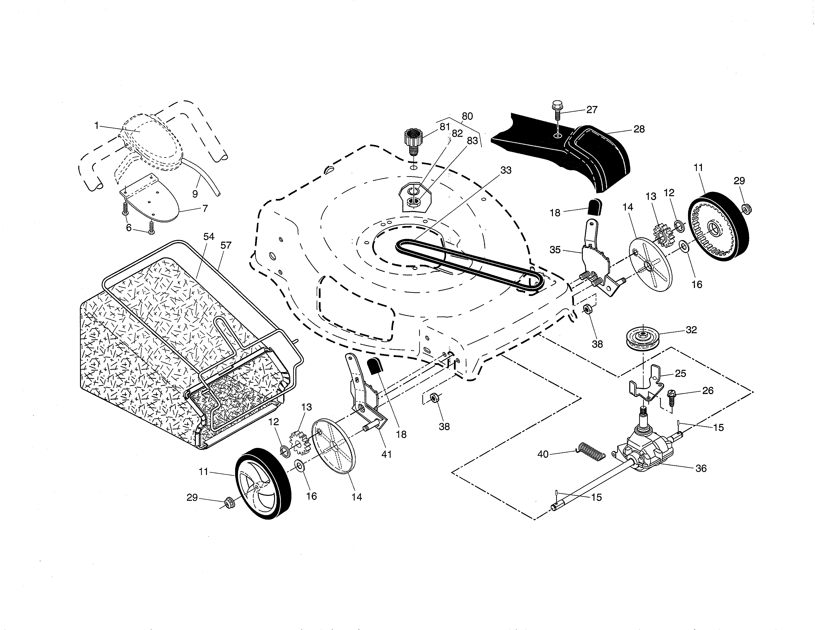 Drive Control/gear Case/wheels Diagram and Parts List for 917375453  Craftsman Lawn Mower