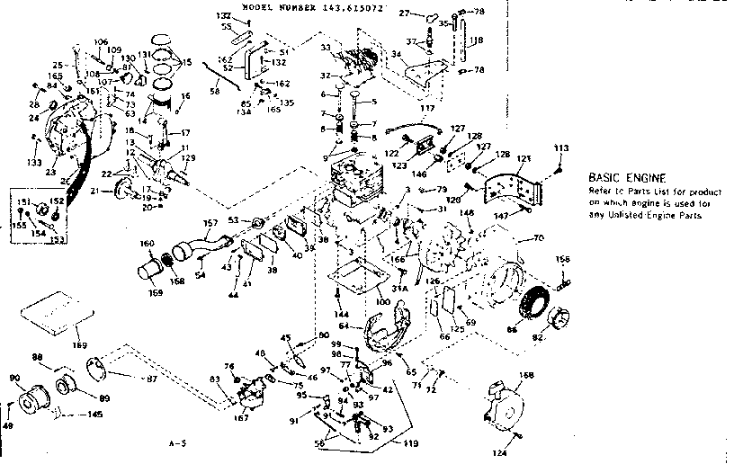 Basic Engine Diagram and Parts List for 143615072  Craftsman Engine