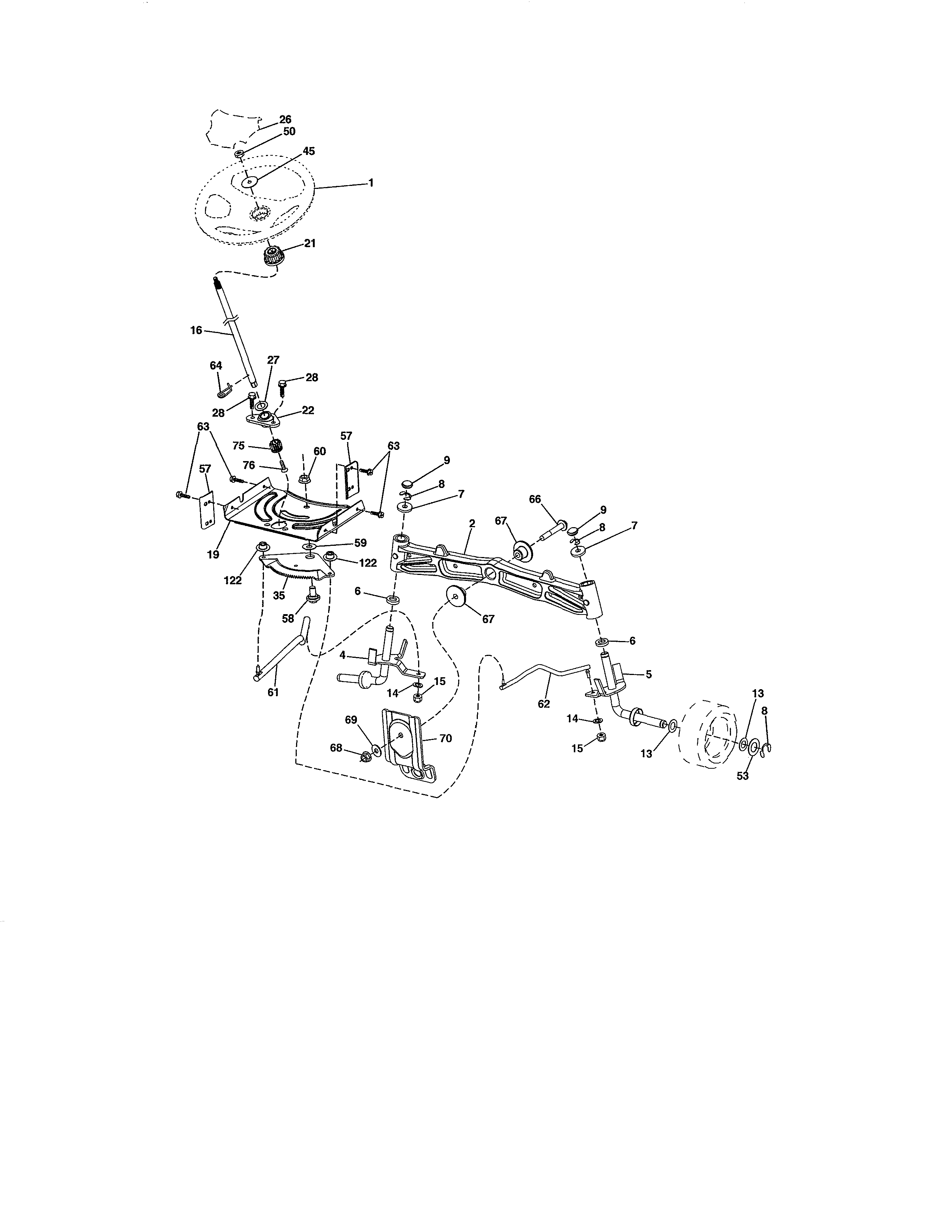 Steering Assembly Diagram and Parts List for 917988270  Craftsman Lawn Tractor