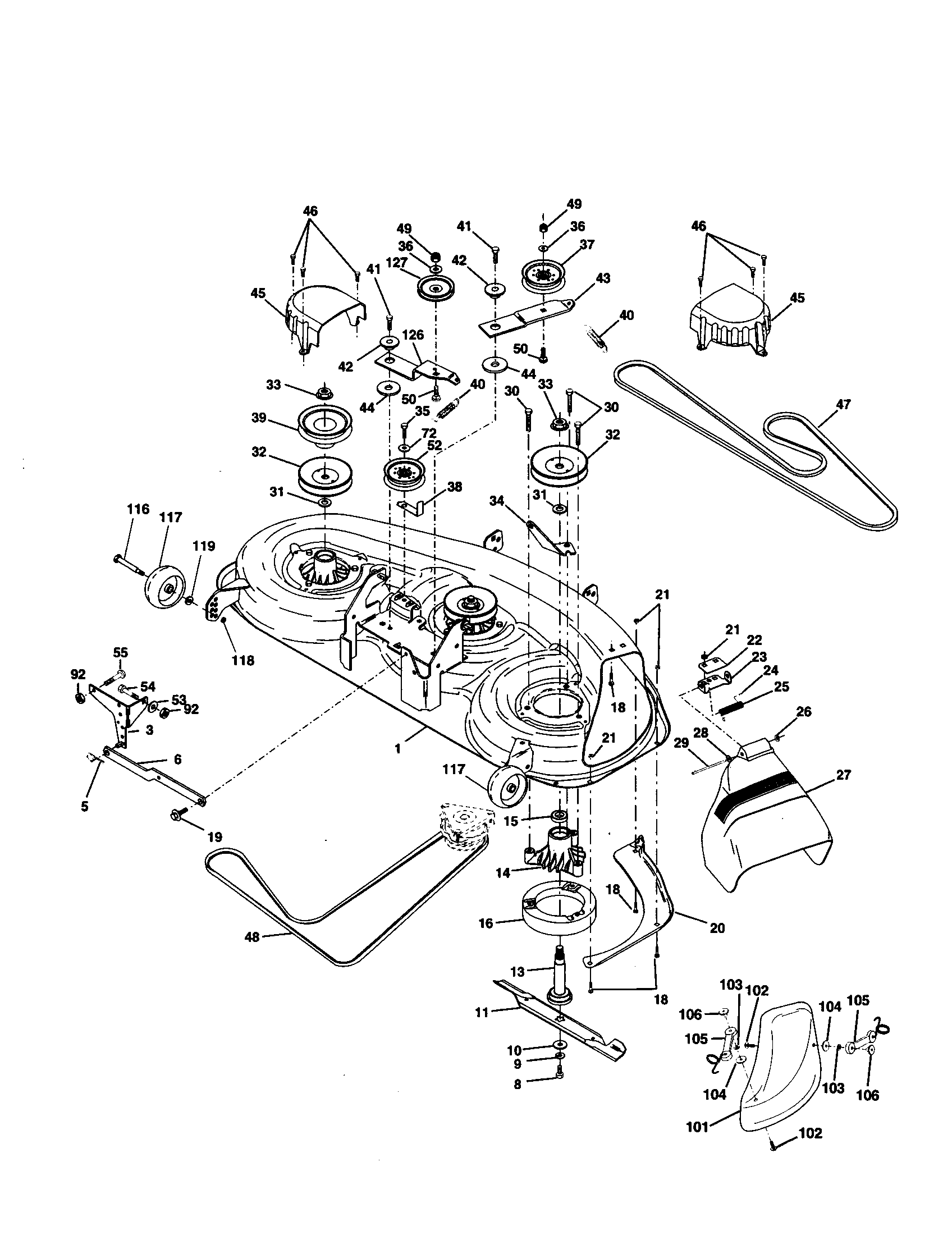 Mower Deck Diagram and Parts List for 917259791  Craftsman Lawn Tractor
