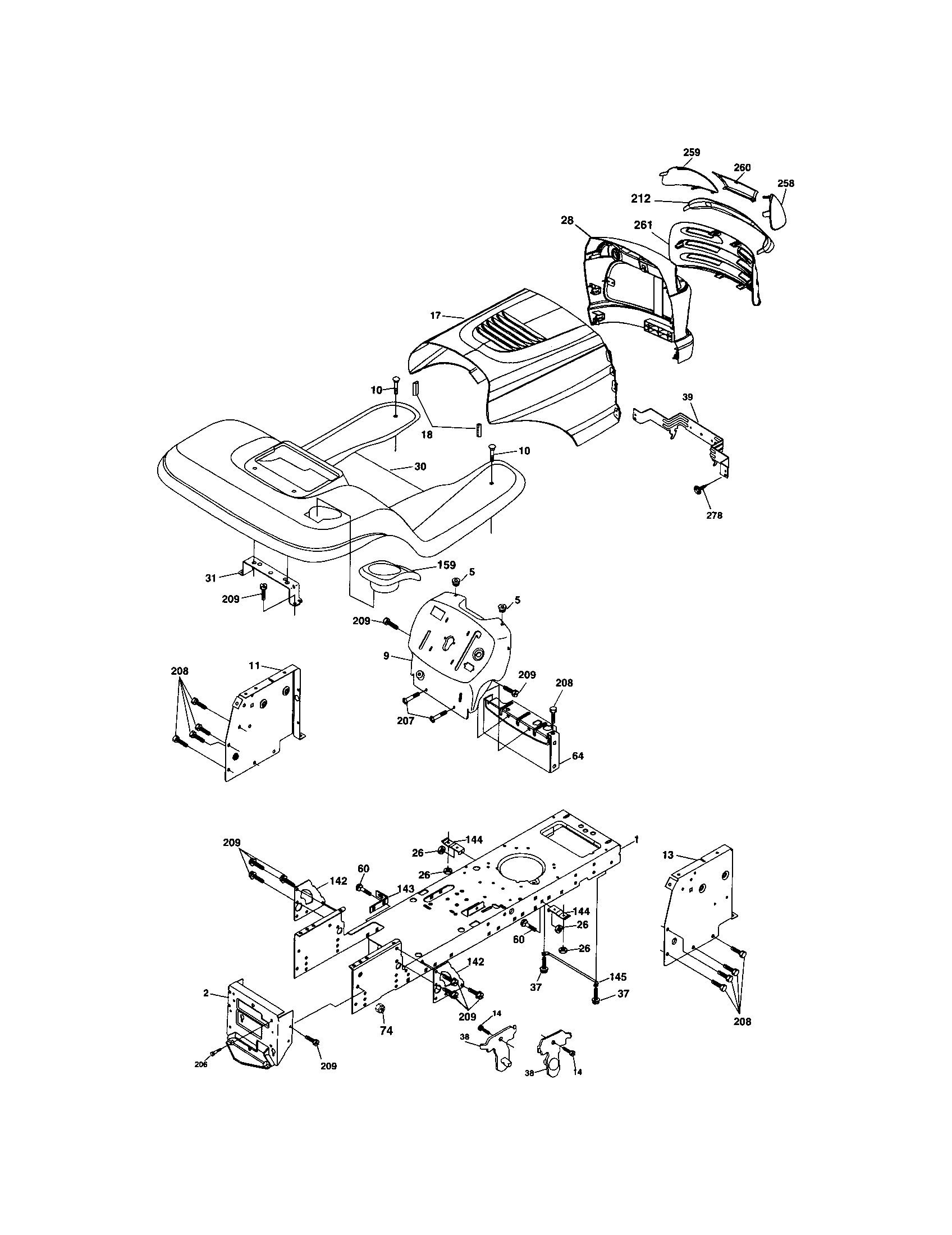 Chassis And Enclosures Diagram and Parts List for 917273761  Craftsman Lawn Tractor
