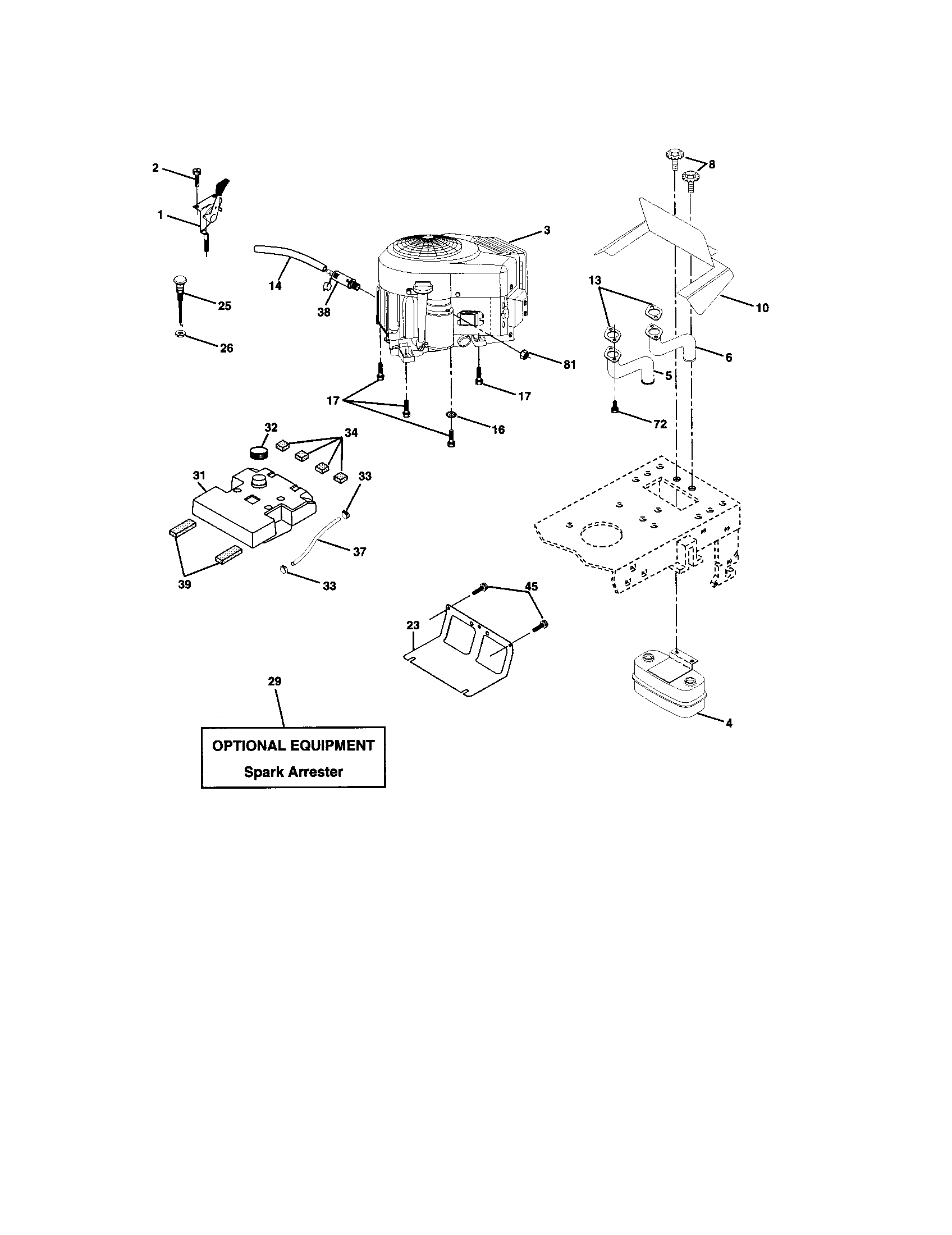 Engine Diagram and Parts List for 917273780  Craftsman Lawn Tractor