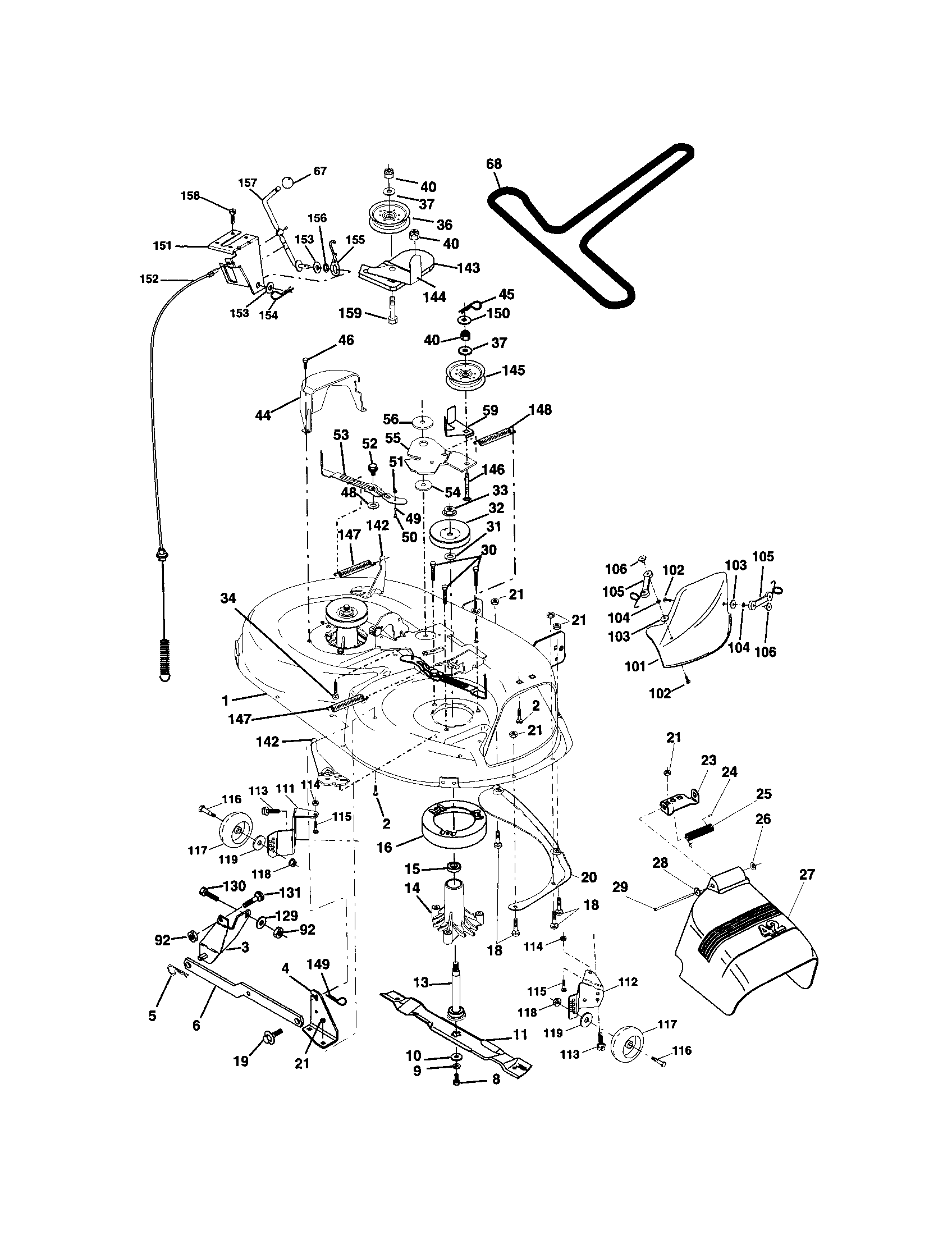 Mower Deck Diagram and Parts List for 917271851  Craftsman Lawn Tractor