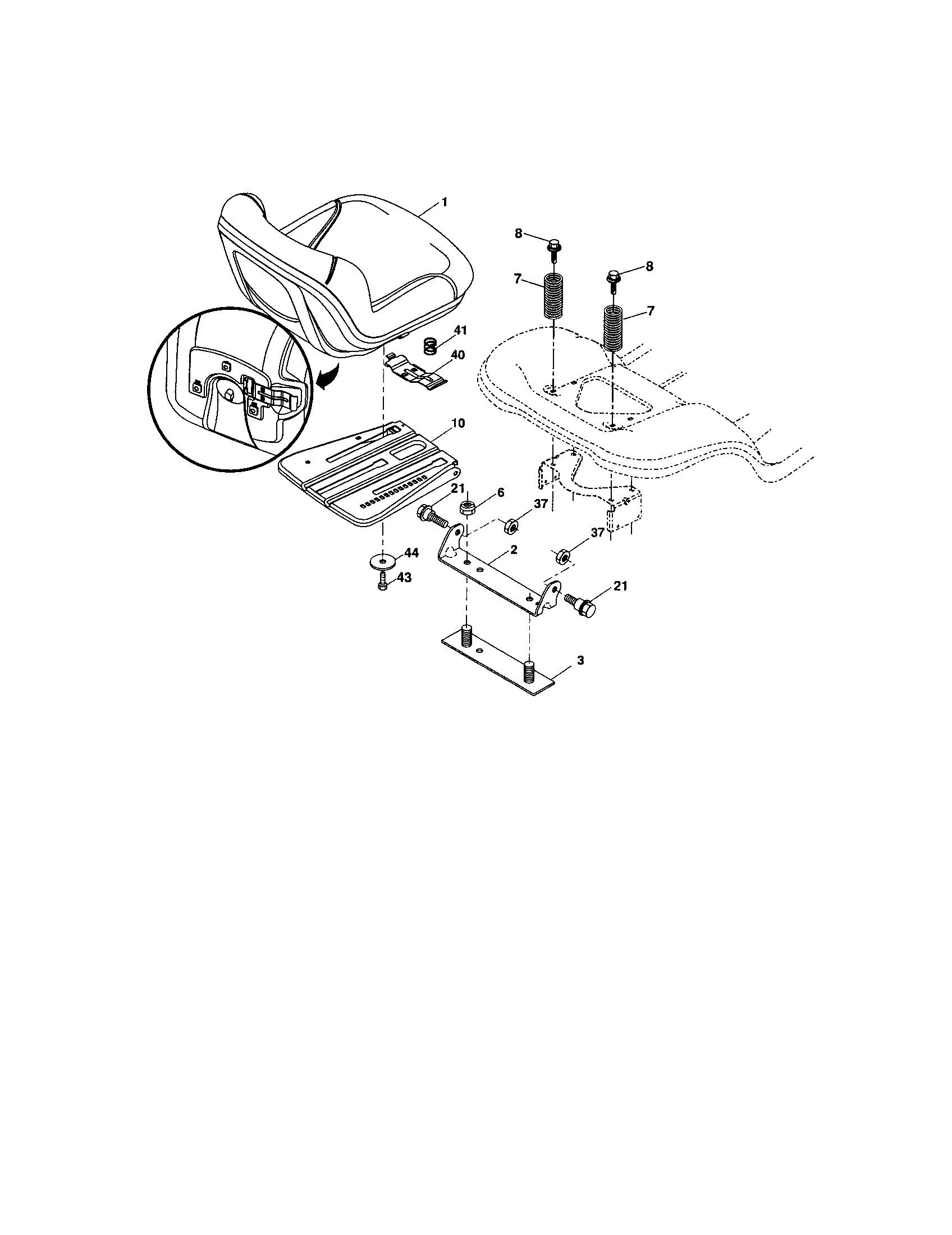 Seat Diagram and Parts List for 917287251  Craftsman Lawn Tractor