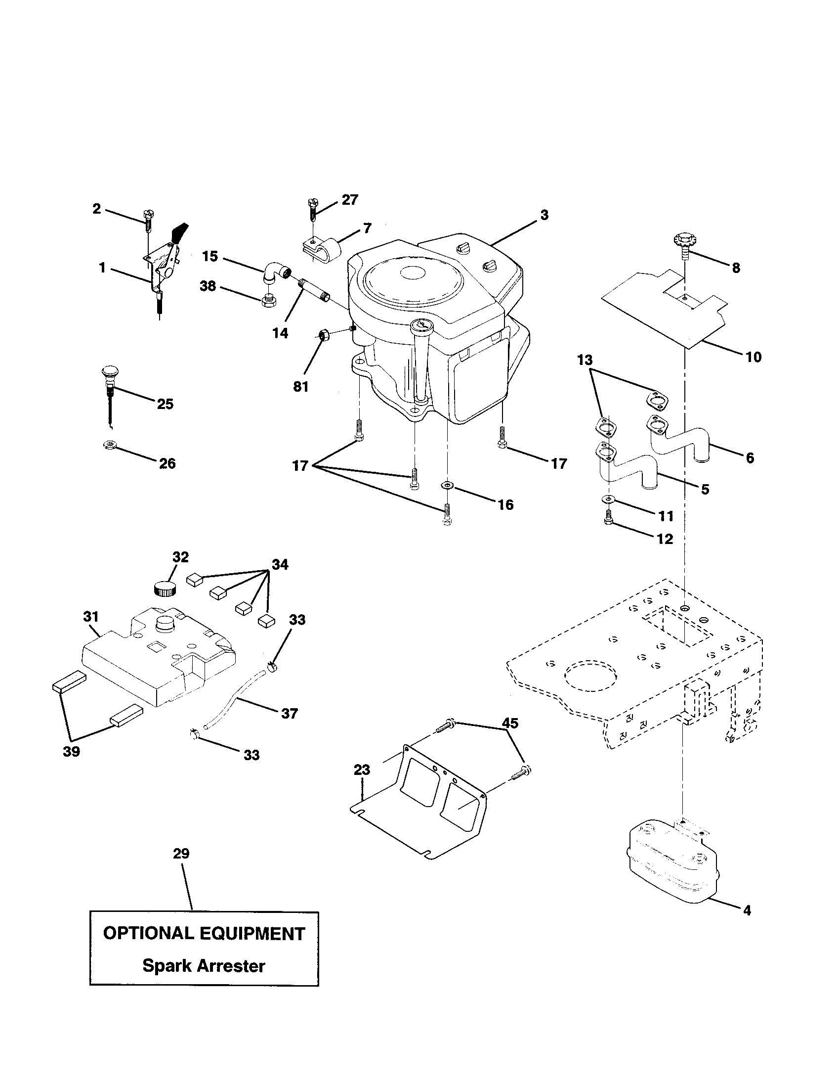 Engine Diagram and Parts List for 917259070  Craftsman Lawn Tractor