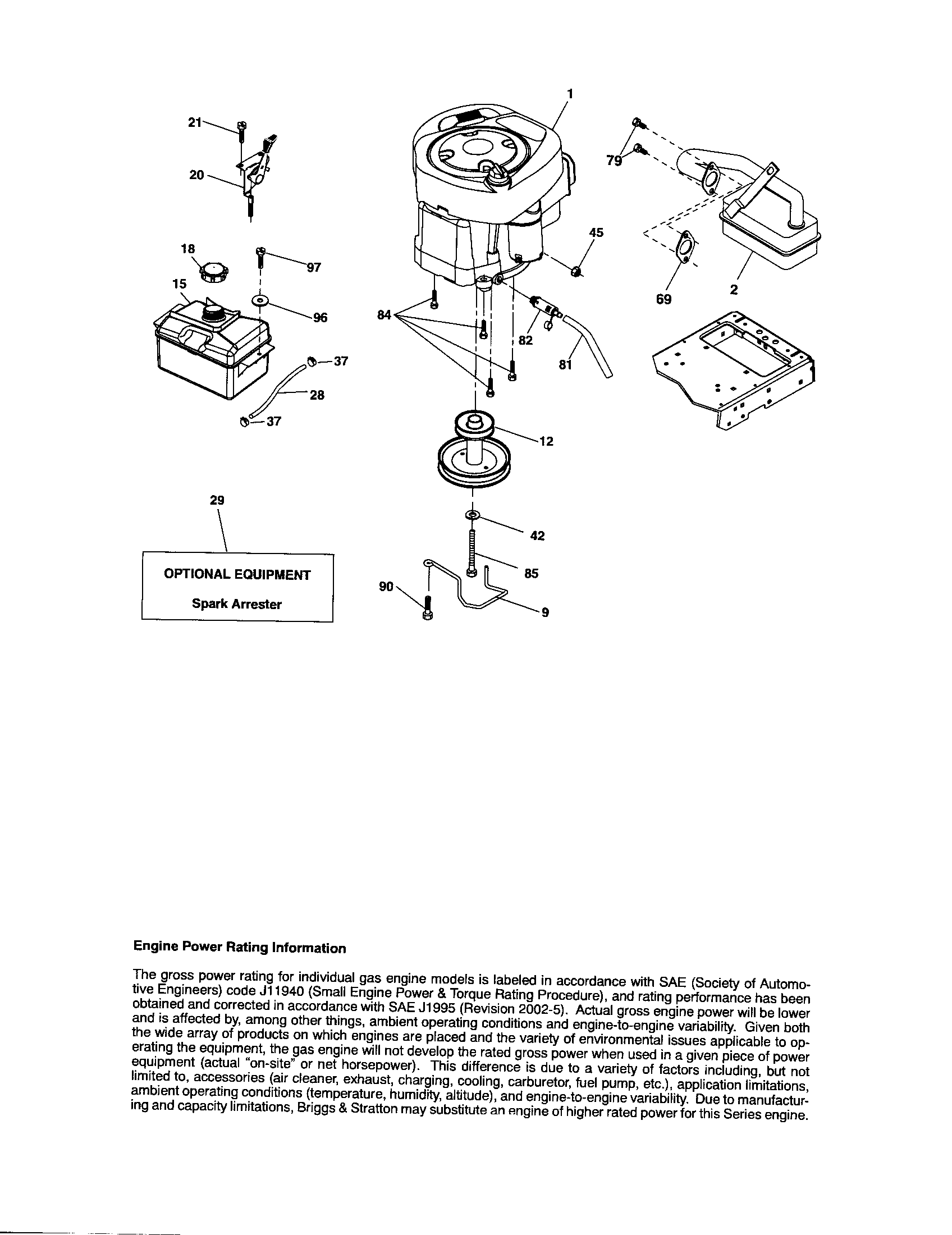 Engine Diagram and Parts List for 917288140  Craftsman Lawn Tractor