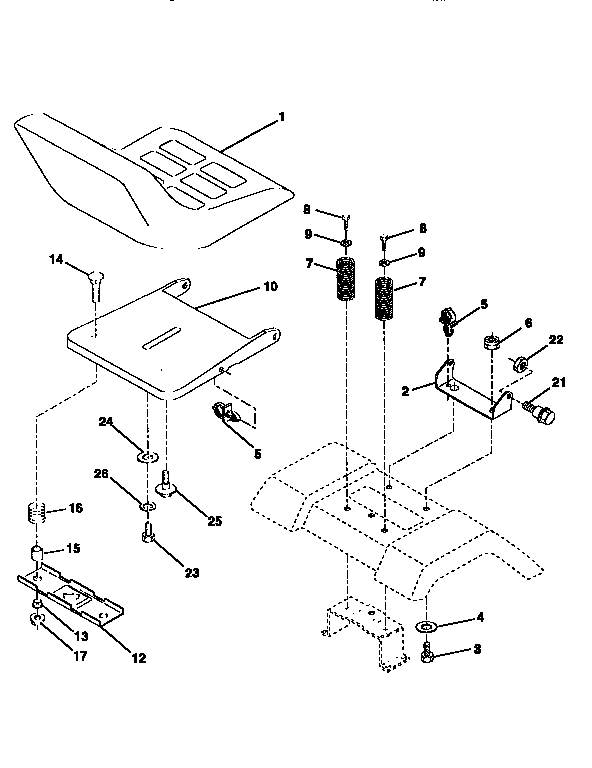 Seat Assembly Diagram and Parts List for 917258103  Craftsman Lawn Tractor