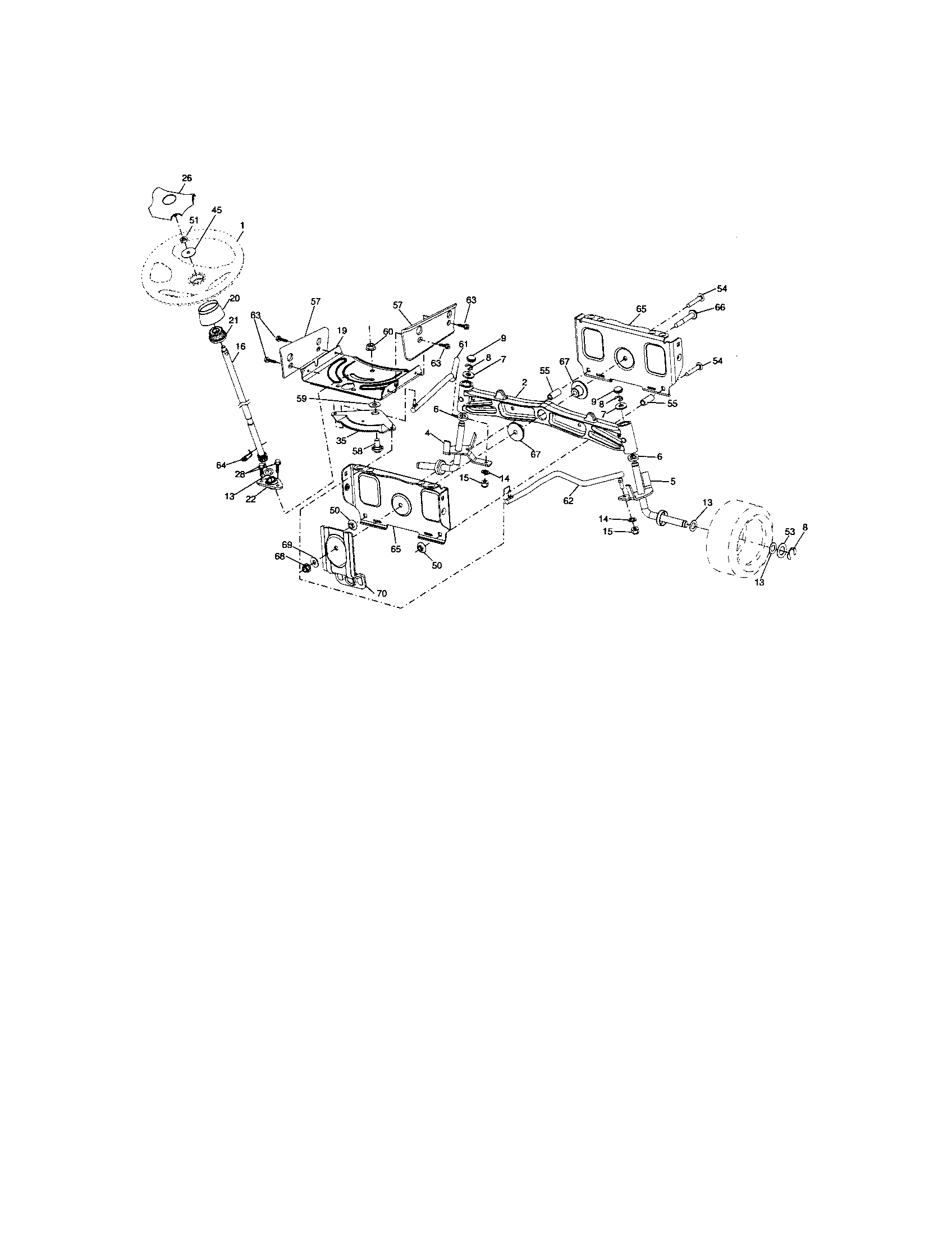 Steering Assembly Diagram and Parts List for 917287281  Craftsman Lawn Tractor