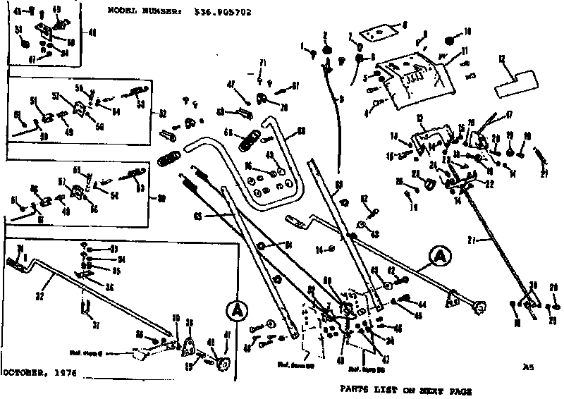Handle Assembly Diagram and Parts List for 536905702  Craftsman Snow Blower