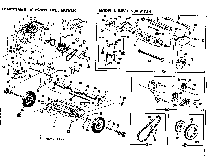 Reel Assembly Diagram and Parts List for 536817241  Craftsman Lawn Mower