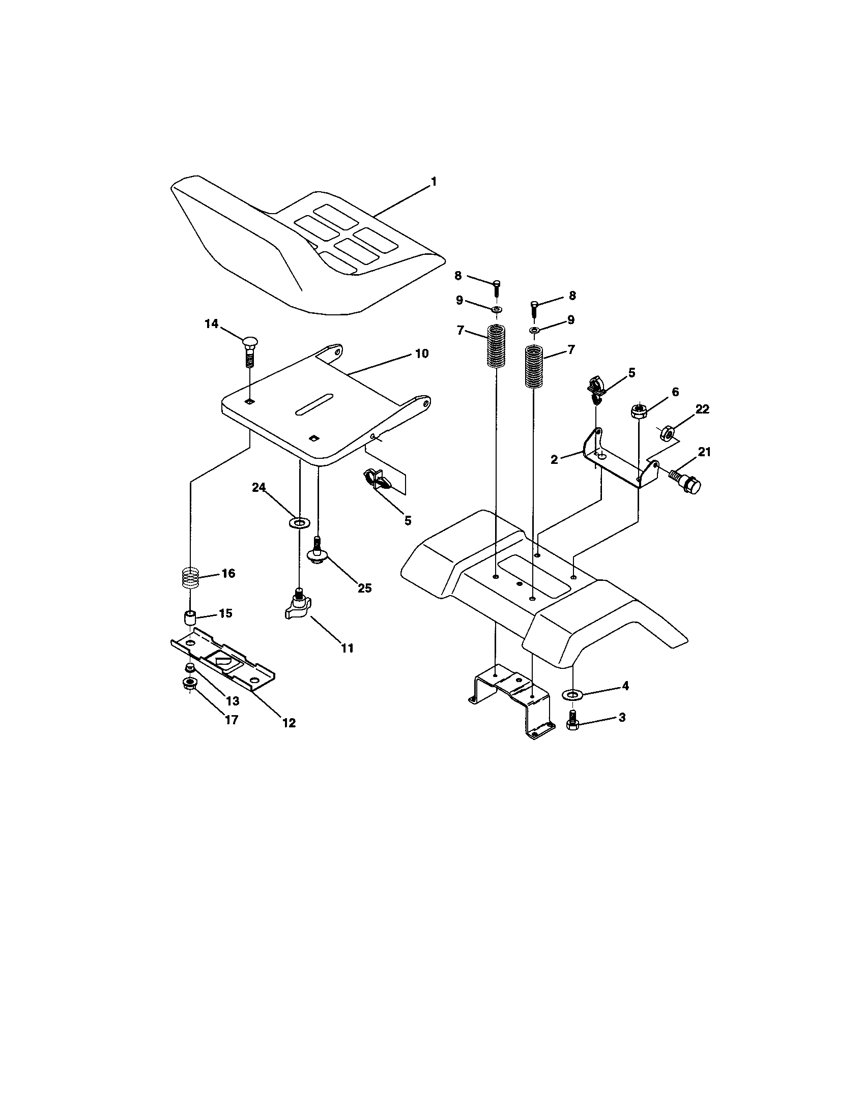 Seat Assembly Diagram and Parts List for 917272064  Craftsman Lawn Tractor