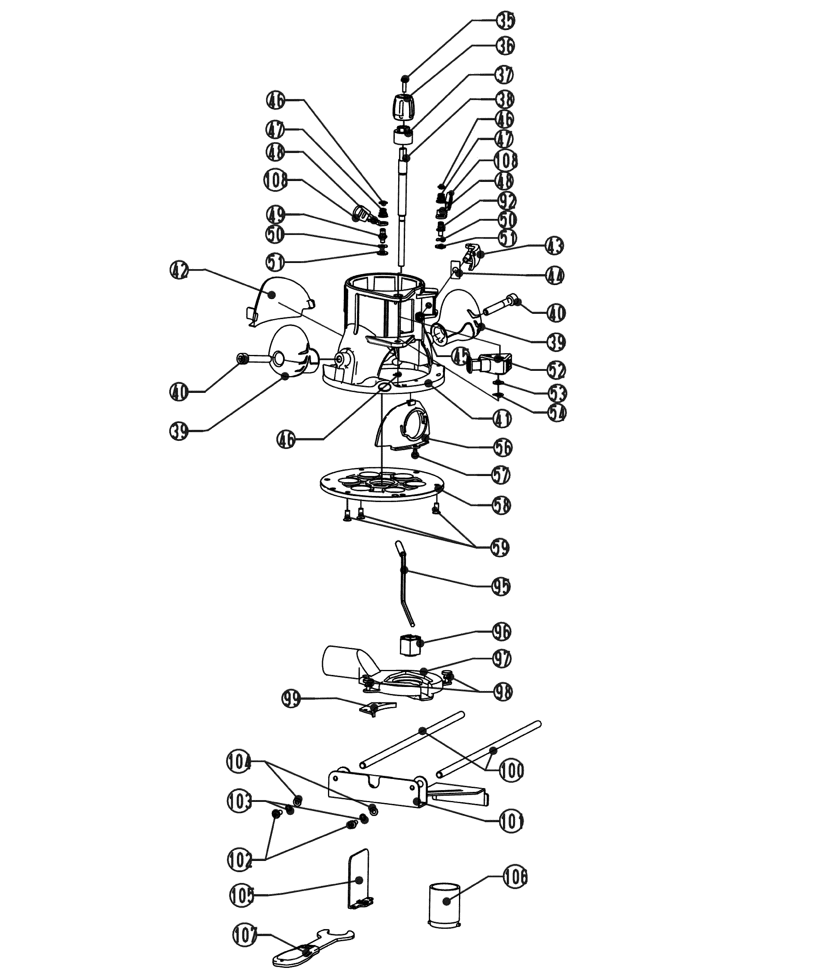 Base Assy Diagram and Parts List for 32027680  Craftsman Router