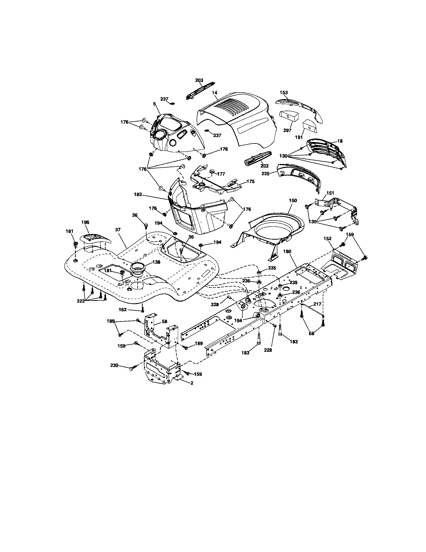 Chassis Diagram and Parts List for 917286130  Craftsman Lawn Tractor