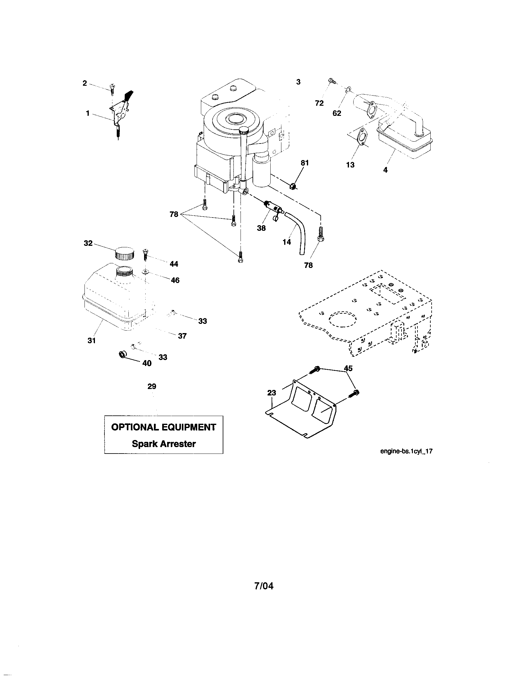 Engine Diagram and Parts List for 917273757  Craftsman Lawn Tractor