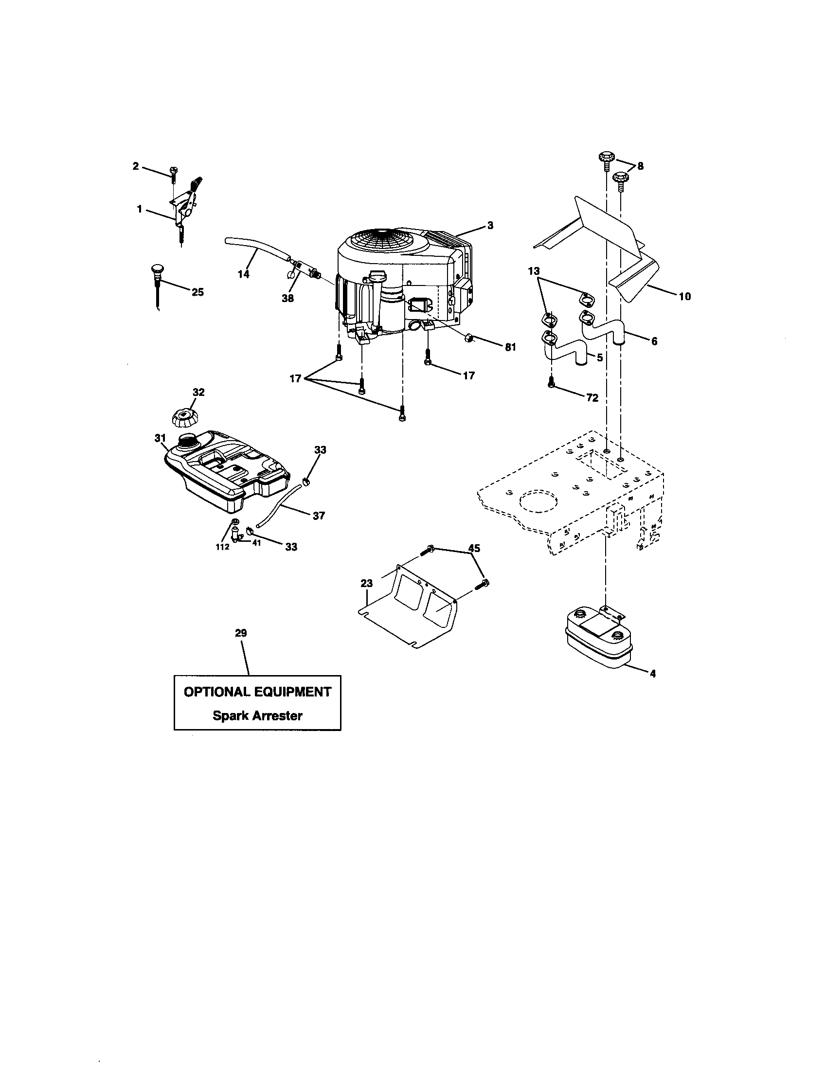 Engine Diagram and Parts List for 917275670  Craftsman Lawn Tractor
