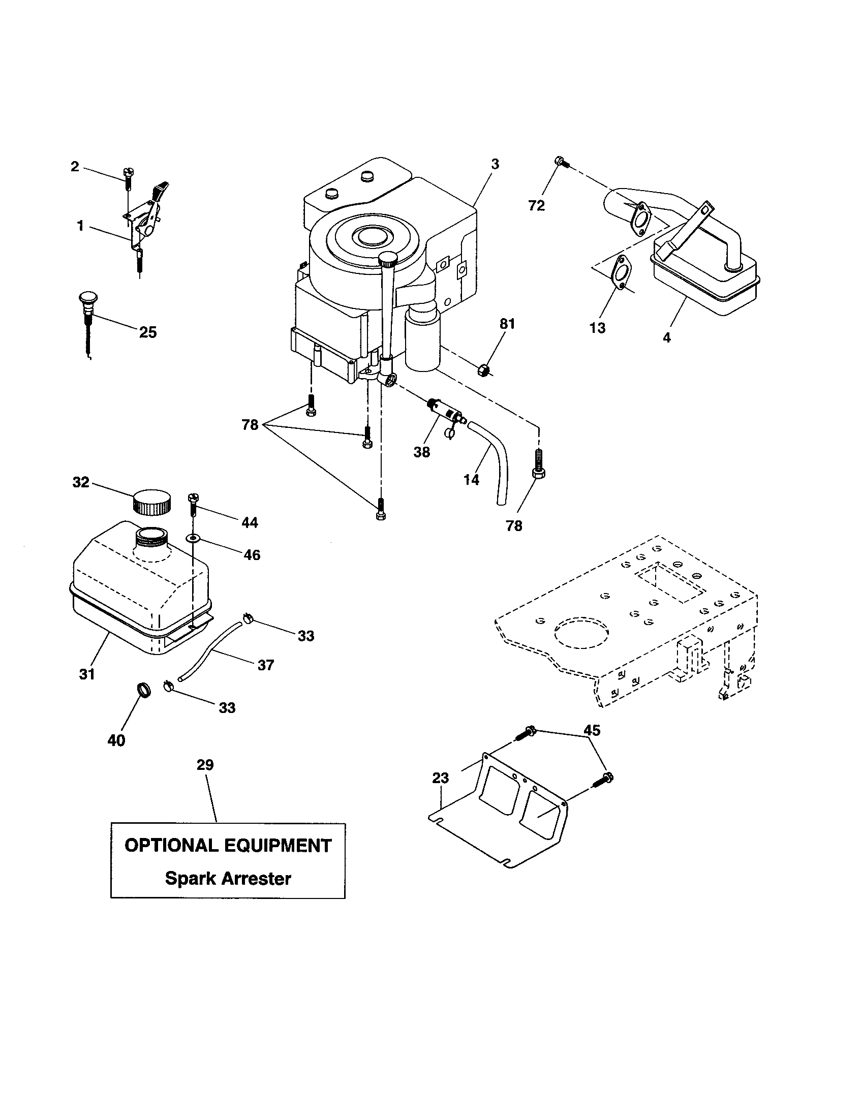 Engine Diagram and Parts List for 917277422  Craftsman Lawn Tractor