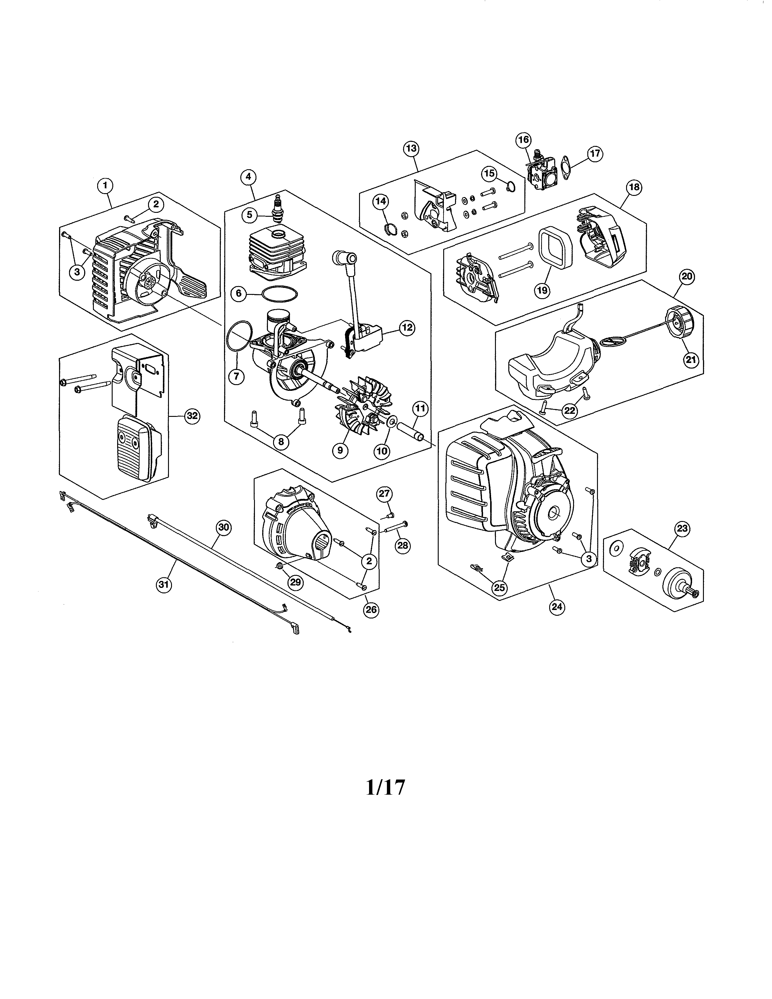 Short Block/fuel Tank/starter Housing Diagram and Parts List for 316740820  Craftsman Trimmer