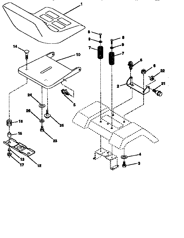Seat Assembly Diagram and Parts List for 917258102  Craftsman Lawn Tractor