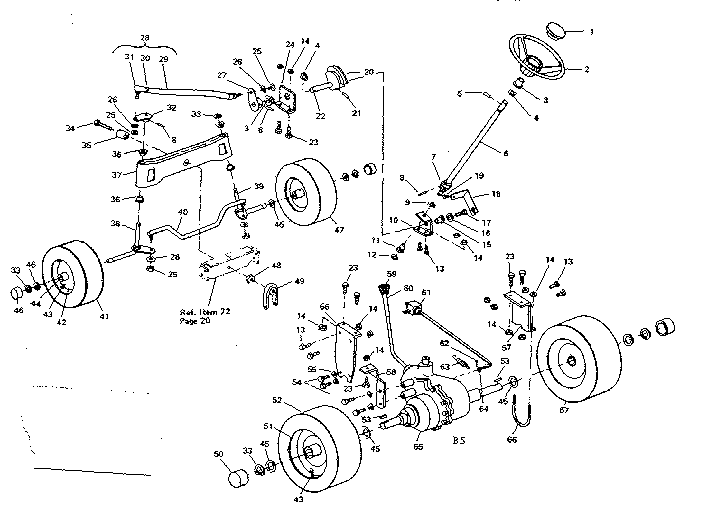 Steering And Front Axle Diagram and Parts List for 536963630  Craftsman Lawn Mower