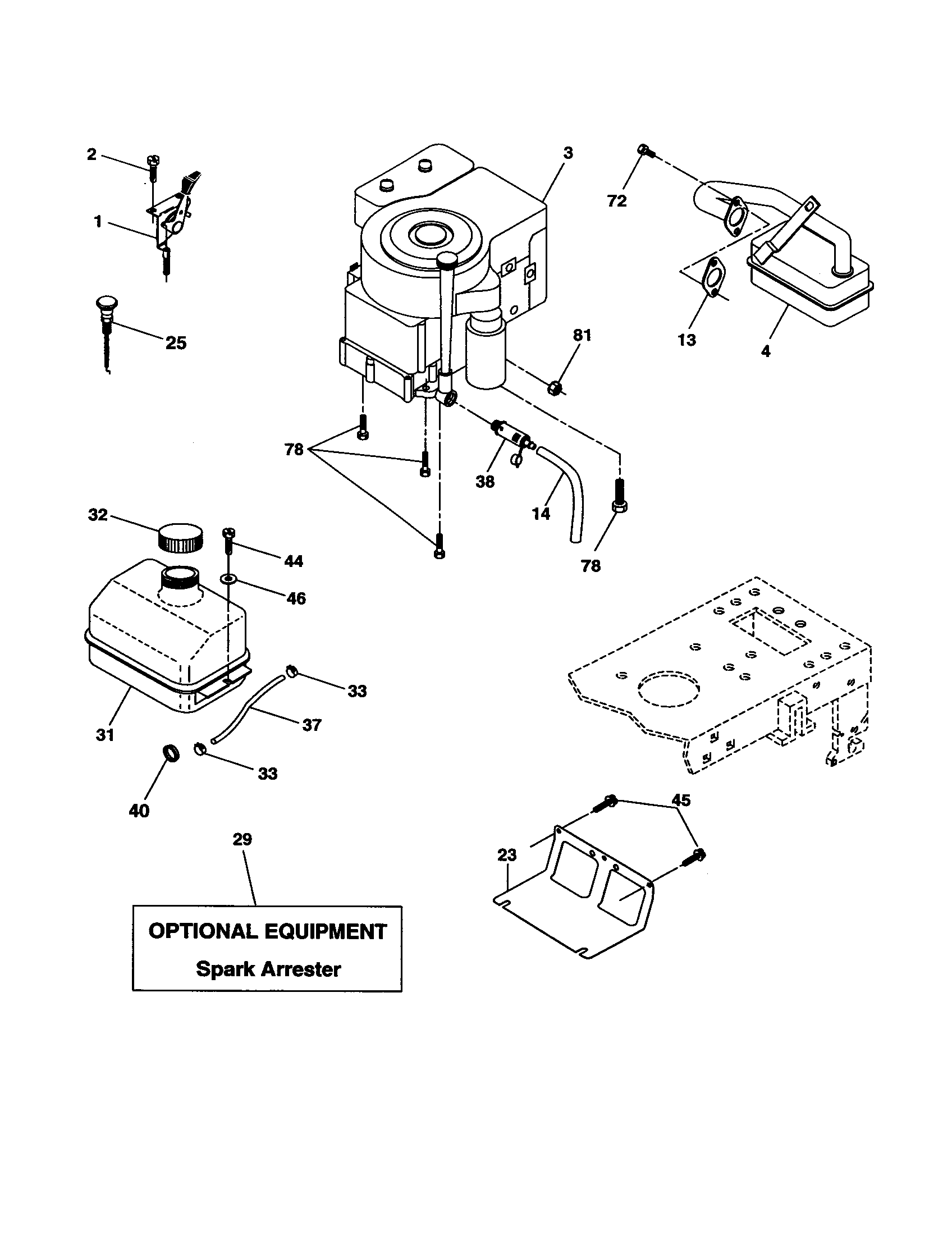 Engine Diagram and Parts List for 917277410  Craftsman Lawn Tractor