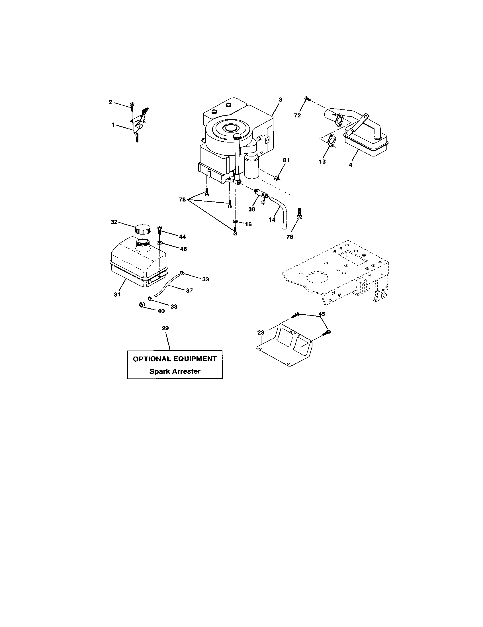 Engine Diagram and Parts List for 917272670  Craftsman Lawn Tractor