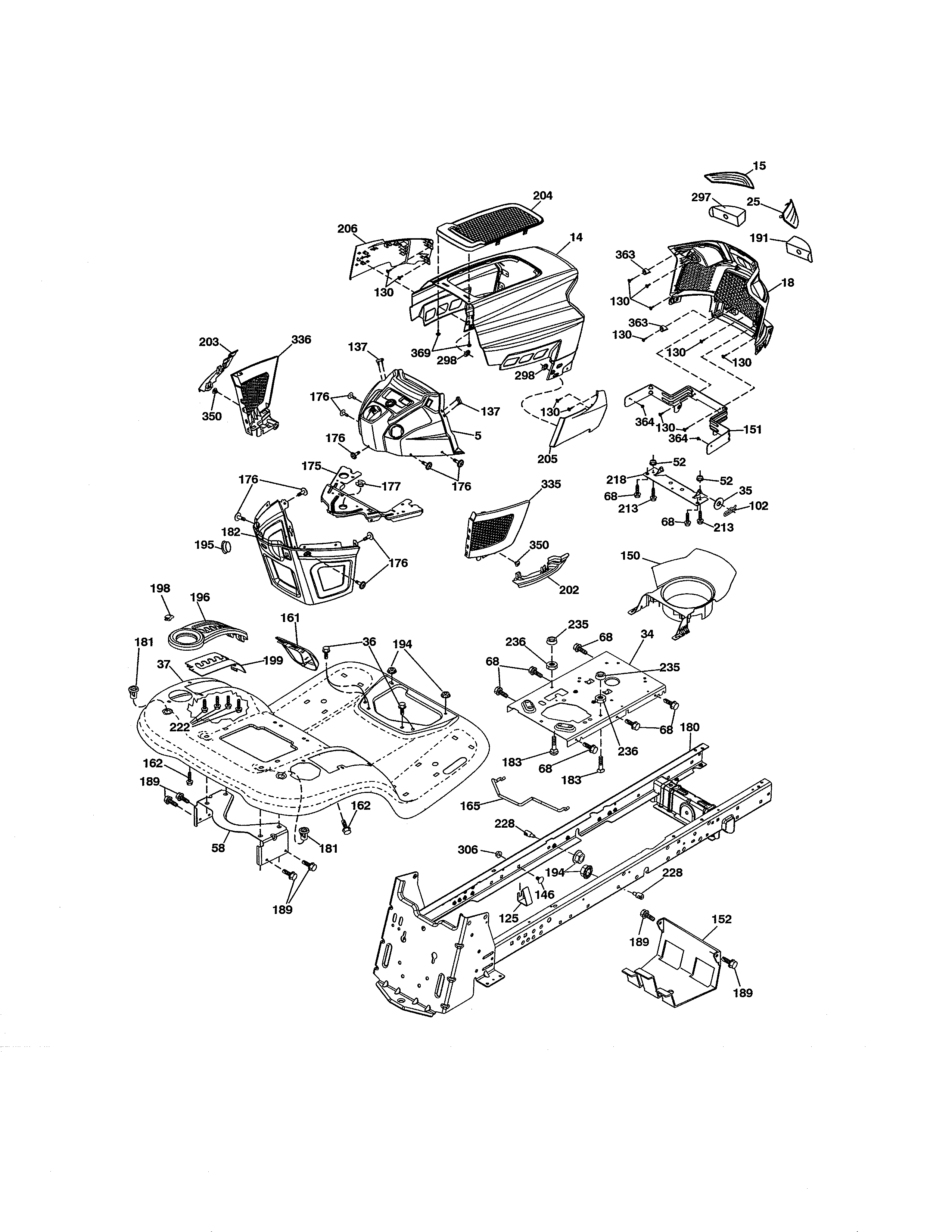Chassis & Enclosures Diagram and Parts List for 917204081  Craftsman Lawn Tractor