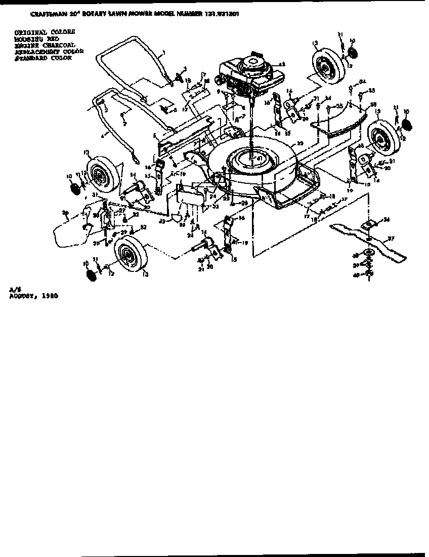 Replacement Parts Diagram and Parts List for 131921301  Craftsman Lawn Mower