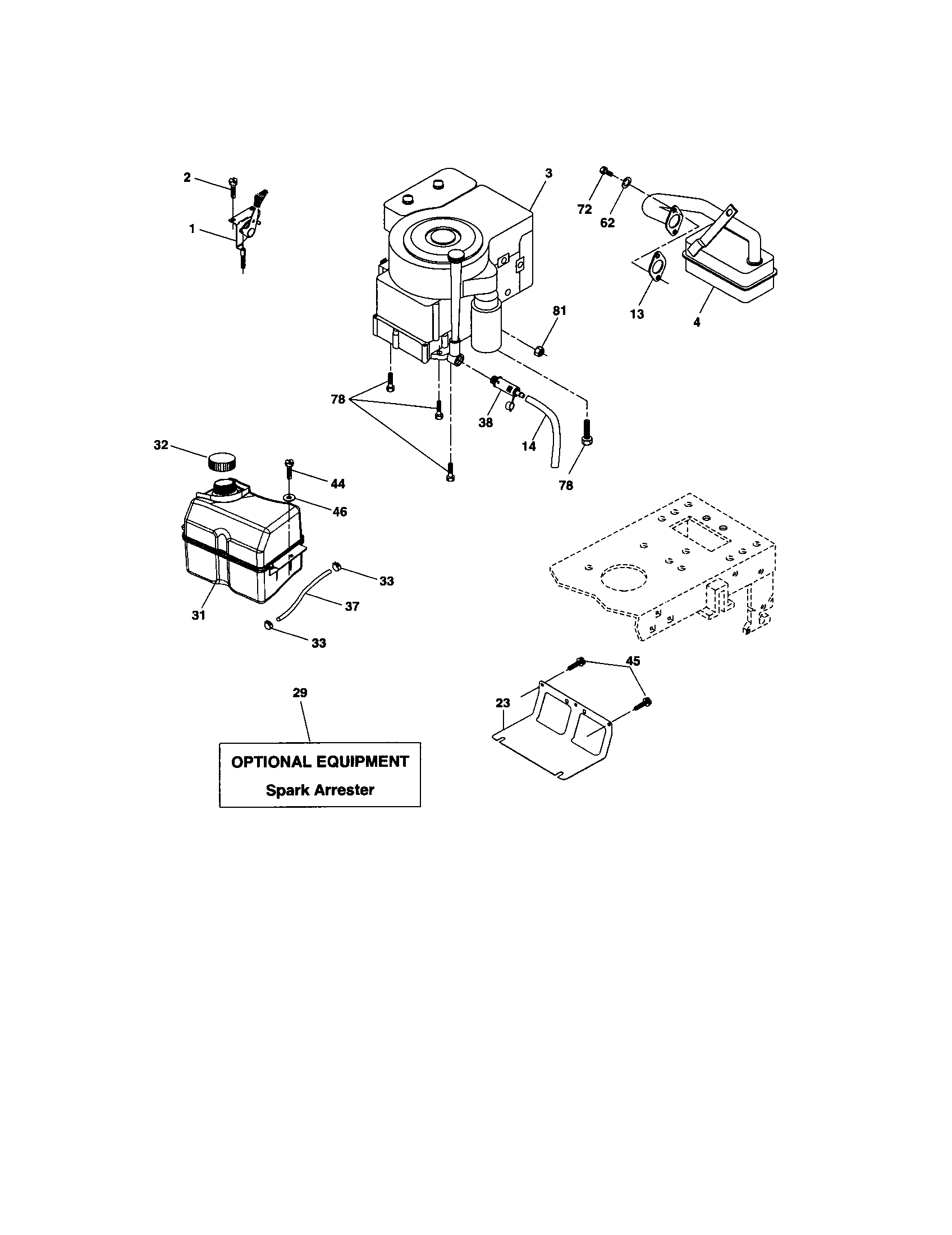 Engine Diagram and Parts List for 917274762  Craftsman Lawn Tractor