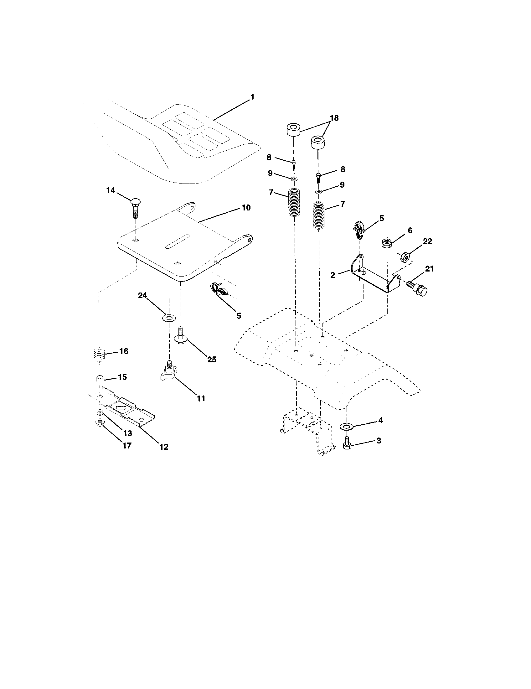 Seat Assembly Diagram and Parts List for 917273261  Craftsman Lawn Tractor