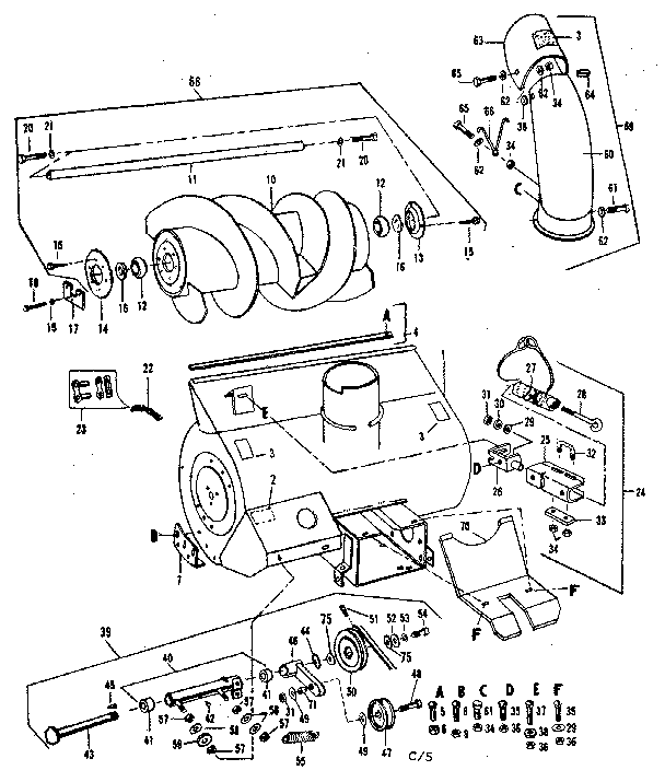 Auger Assembly Diagram and Parts List for 842260261  Craftsman Snow Blower