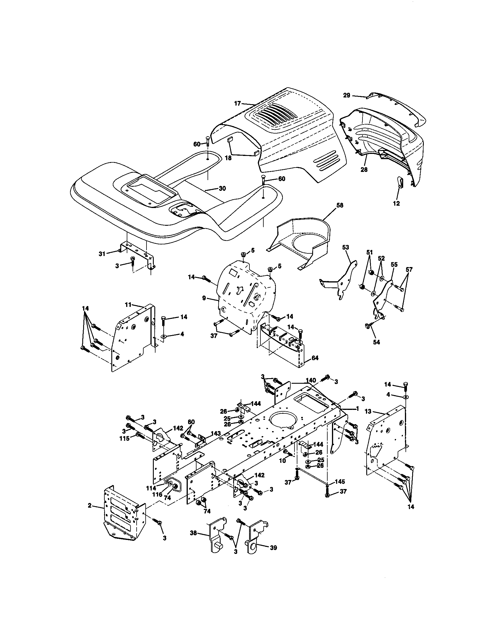 Chassis And Enclosures Diagram and Parts List for 917271111  Craftsman Lawn Tractor