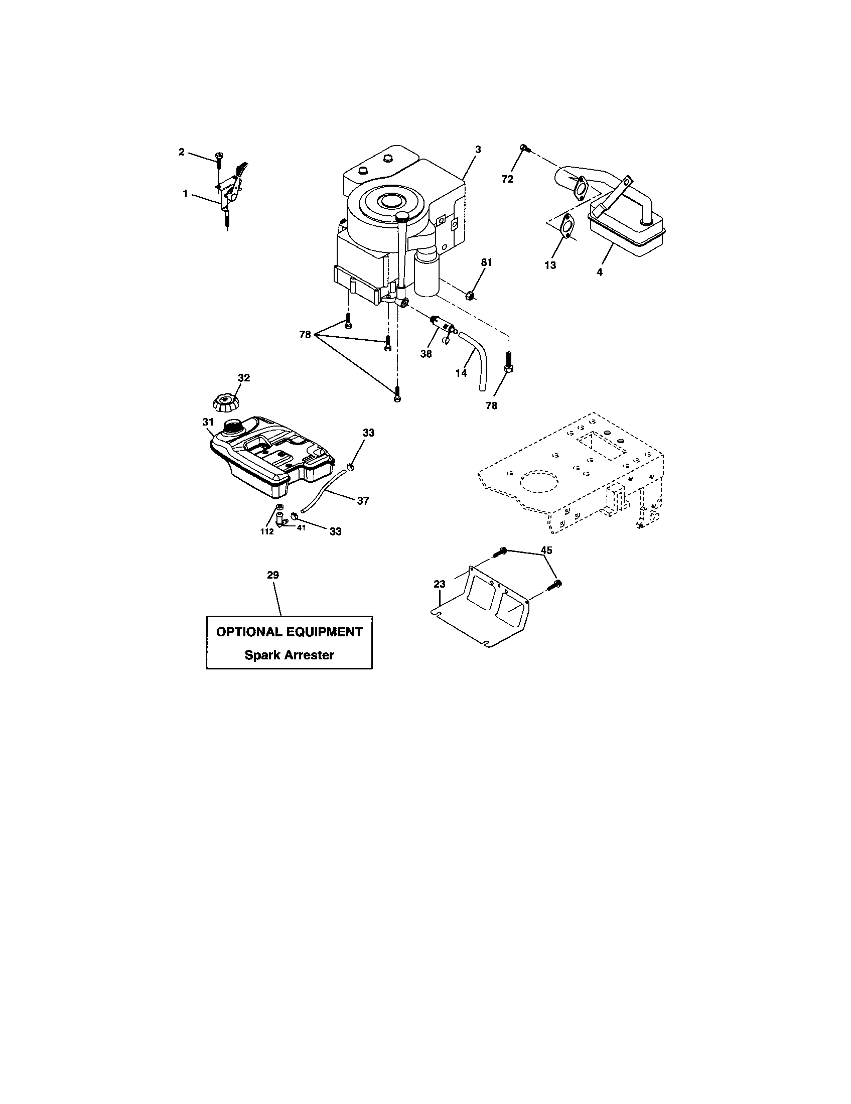 Engine Diagram and Parts List for 917273646  Craftsman Lawn Tractor