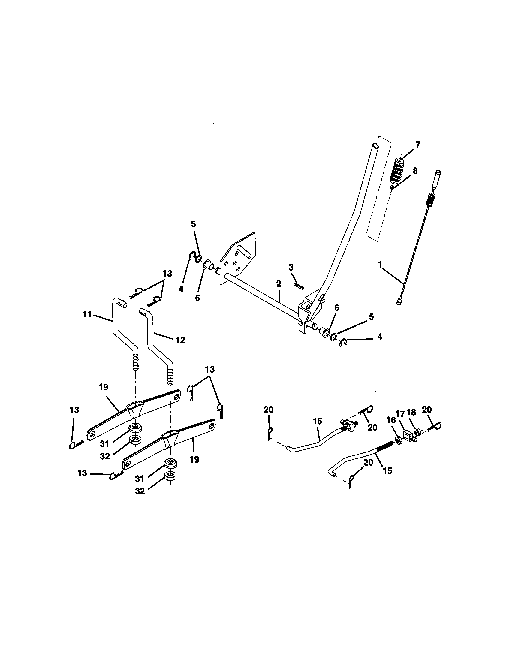 Lift Assembly Diagram and Parts List for 917270680  Craftsman Lawn Tractor