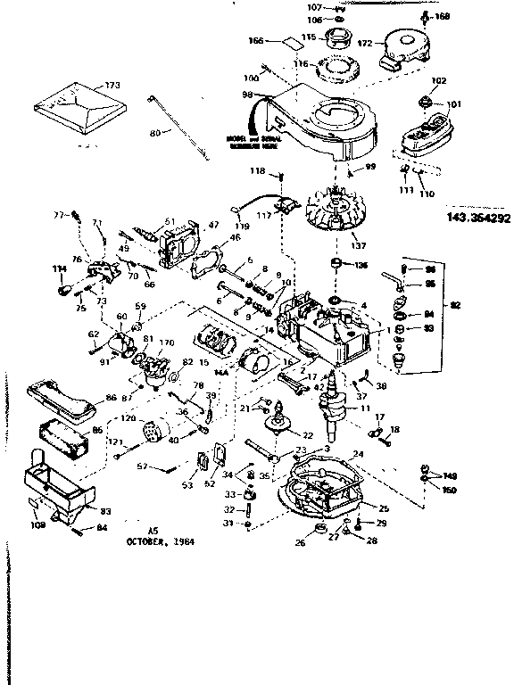 Replacement Parts Diagram and Parts List for 143354292  Craftsman Engine