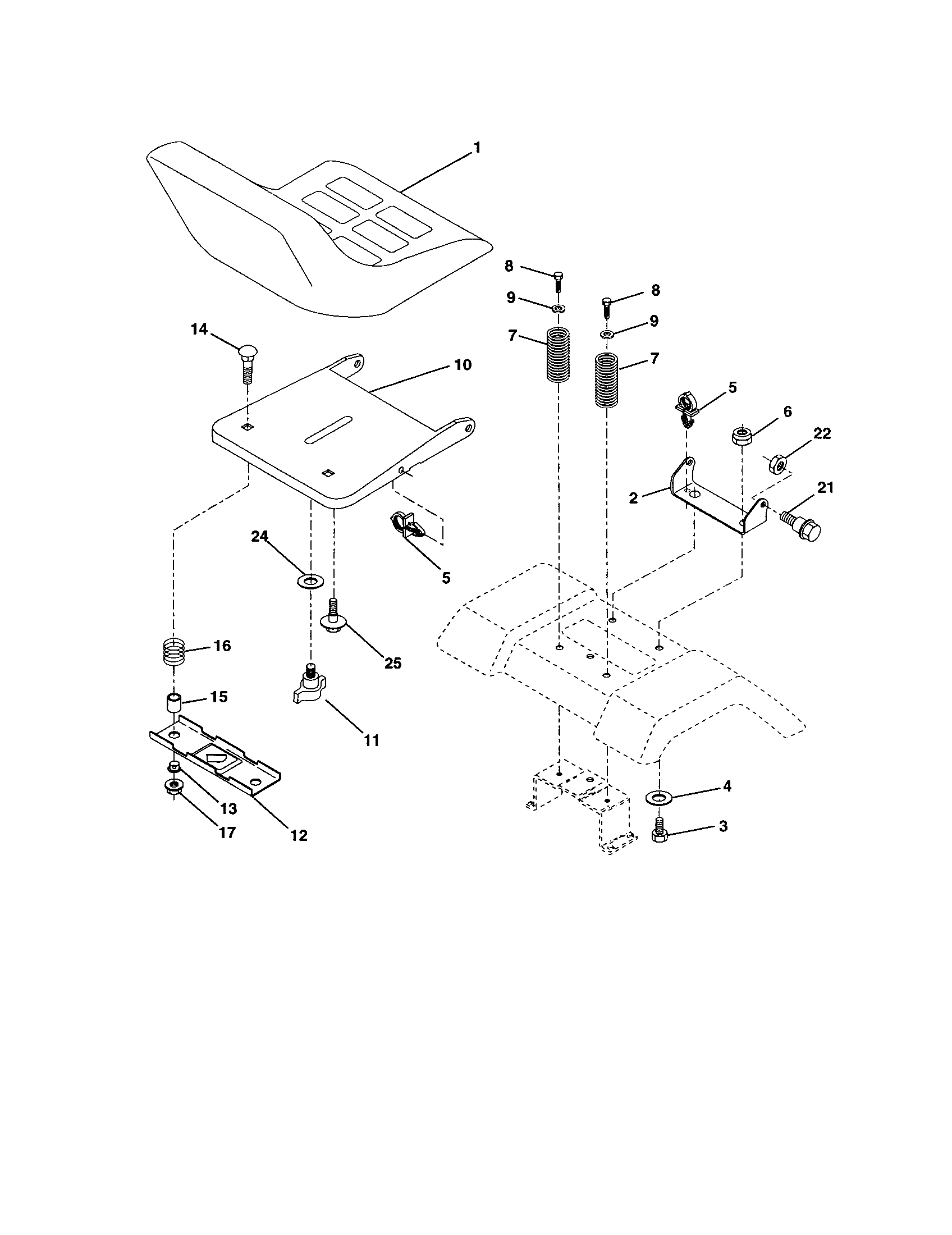 Seat Assembly Diagram and Parts List for 917277160  Craftsman Lawn Tractor