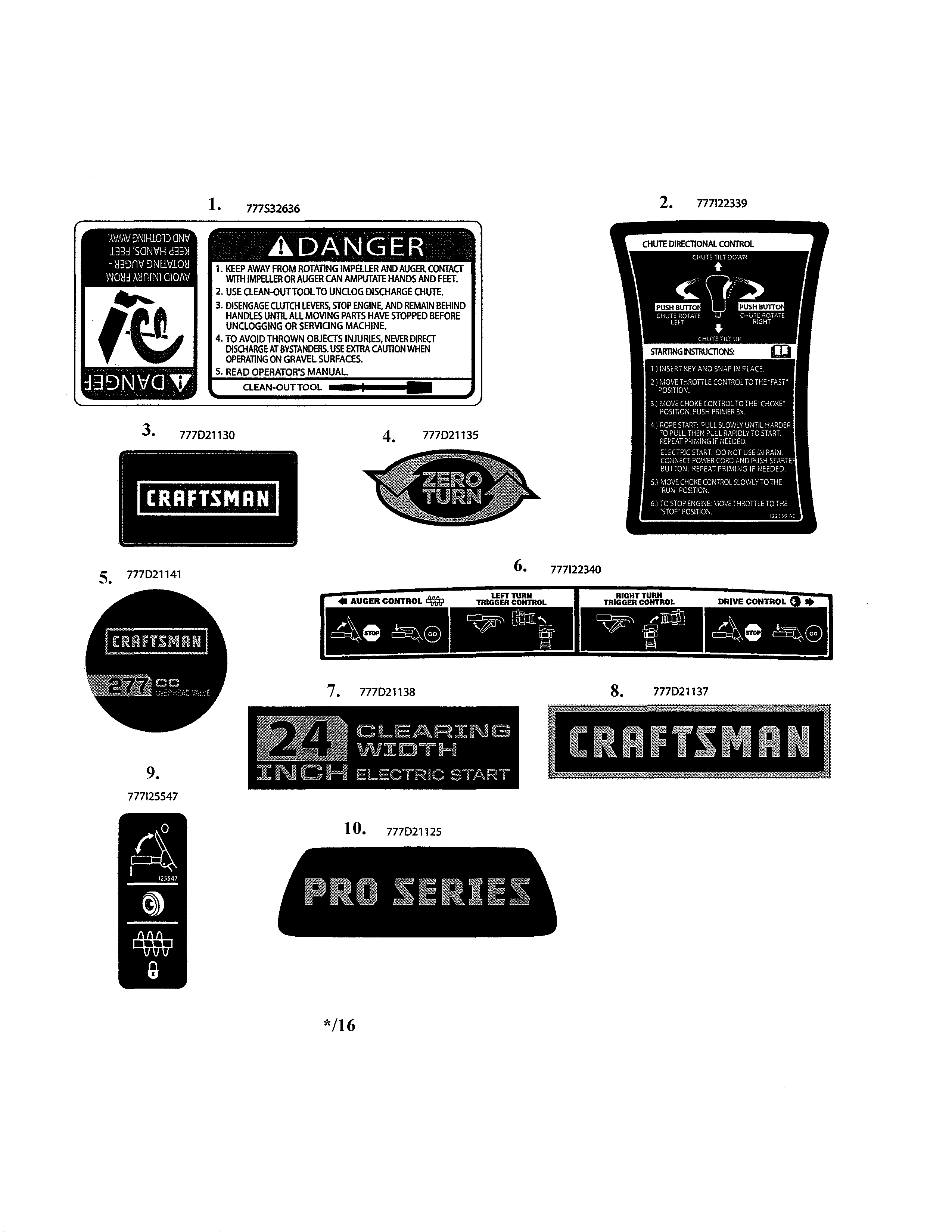Decals Diagram and Parts List for 247888701  Craftsman Snow Blower