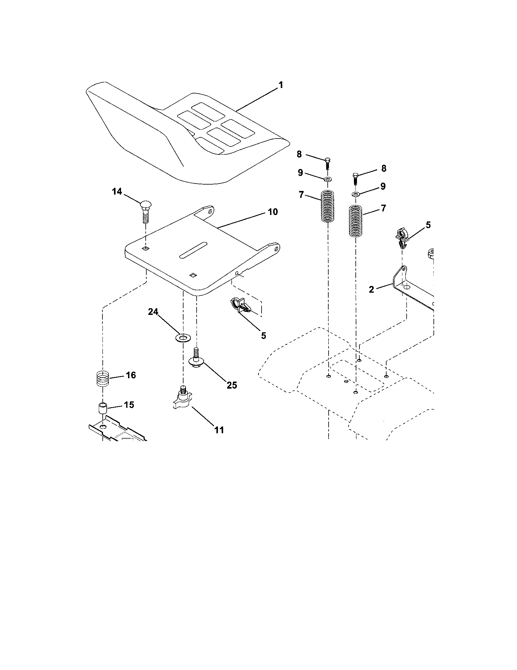 Seat Assembly Diagram and Parts List for 917272920  Craftsman Lawn Tractor