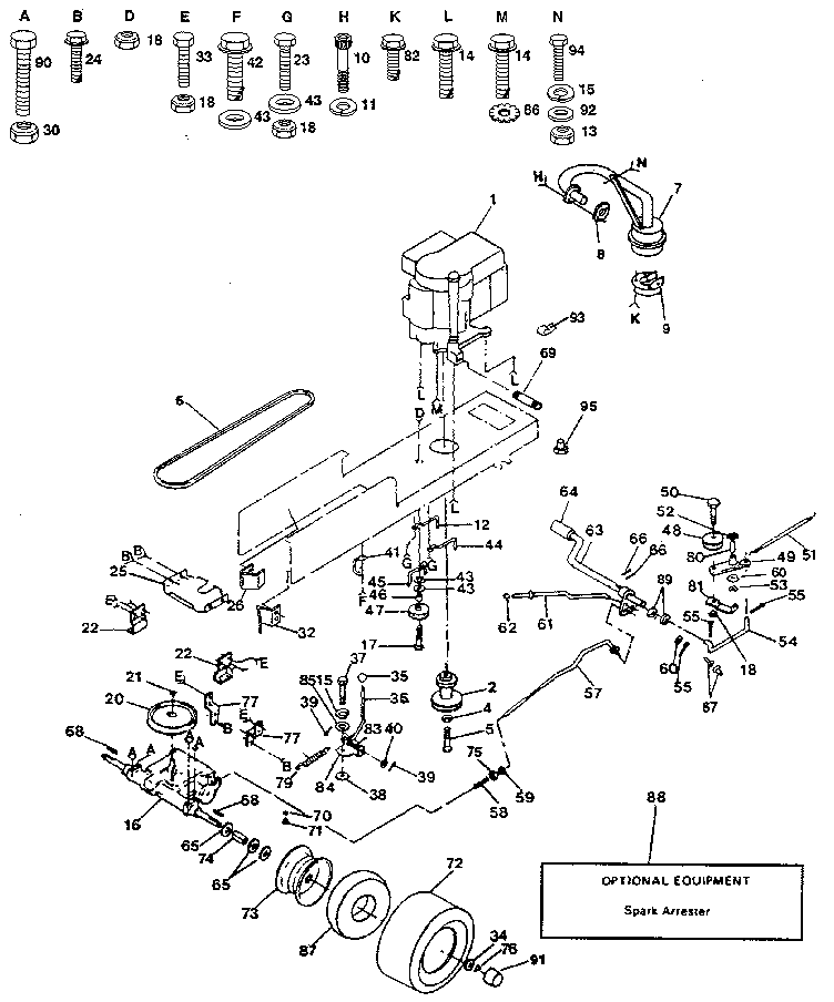 Drive Diagram and Parts List for 917257470  Craftsman Lawn Tractor